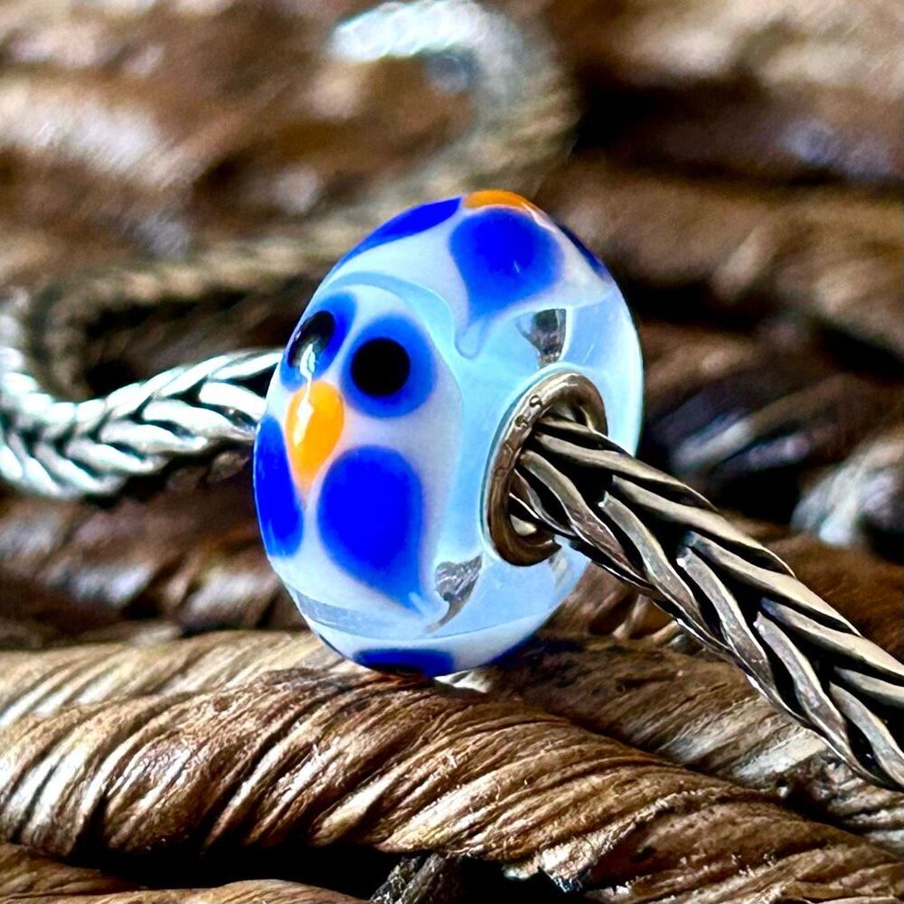 TROLLBEADS Blue White & Orange Owl Unique LAA 925S NEW! Cute Critter Bead